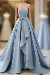 A-Line Strapless Sleek Satin Elegant Party Semi Formal Prom Formal Evening Dress